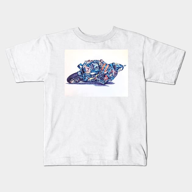 Ballpoint Sketching MotoGP Team No 42 Alex Rins Kids T-Shirt by Roza@Artpage